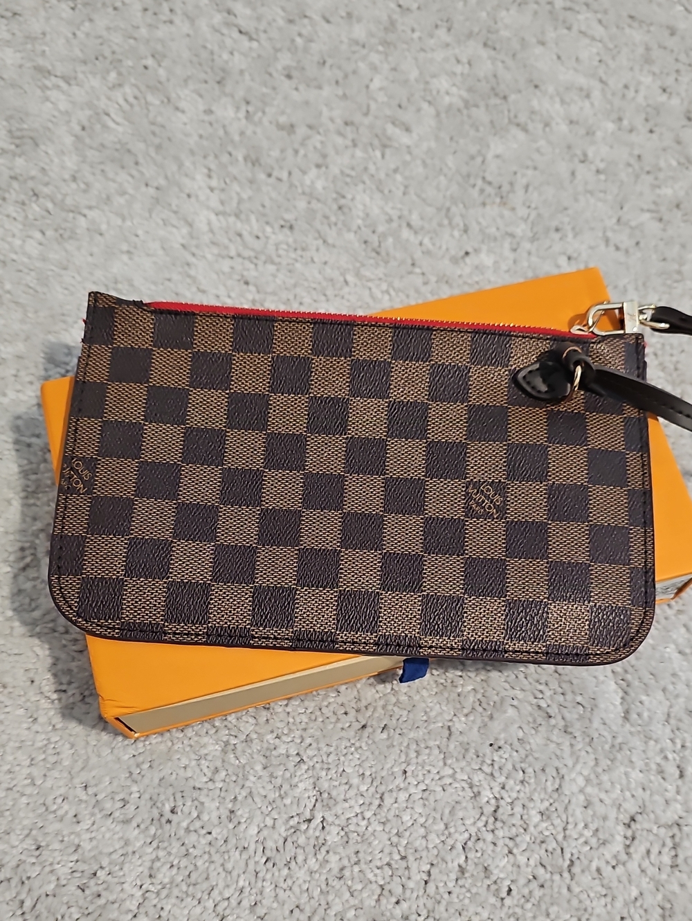 Brown Checkered Wristlet